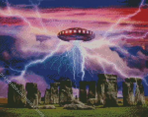 Stonehenge And Spaceship Diamond Painting