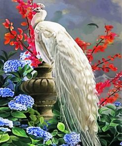 White Peacock And Flowers Diamond Painting