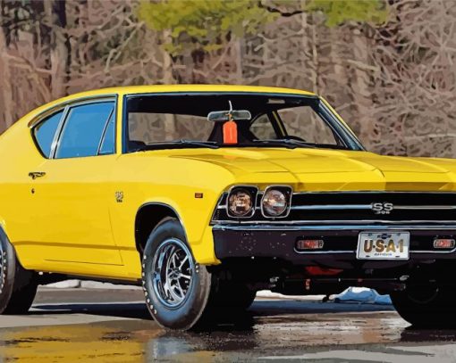 Yellow 1969 Chevy Chevelle Car Diamond Painting