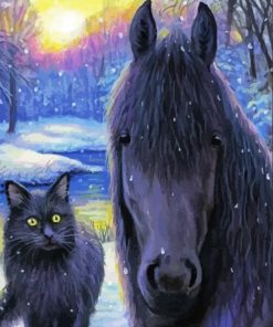 Black Cat And Horse Diamond Painting