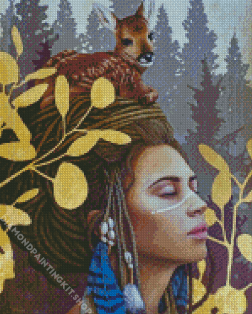 Deer On Girl Head By Sophie Wilkins Diamond Painting