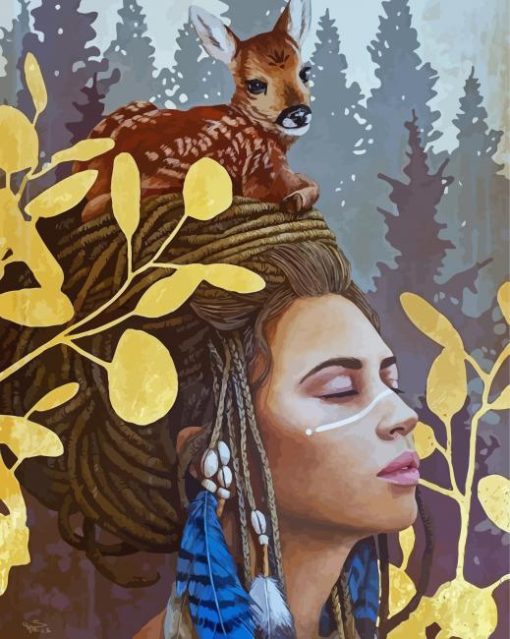 Deer On Girl Head By Sophie Wilkins Diamond Painting