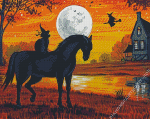 Halloween Cat And Horse Diamond Painting