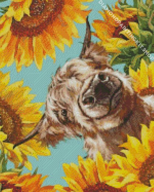 Highland Cow With Sunflowers Diamond Painting