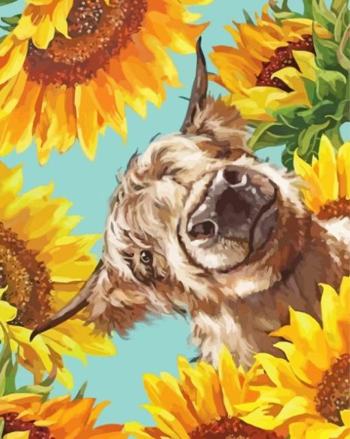 Highland Cow With Sunflowers Diamond Painting