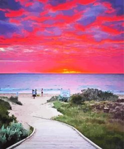 Sunset In Torquay Beach England Diamond Painting