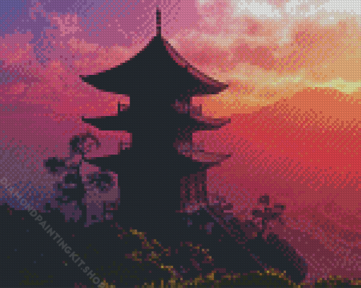 Asian Landscape At Sunset Diamond Painting