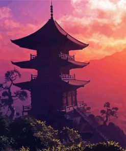 Asian Landscape At Sunset Diamond Painting