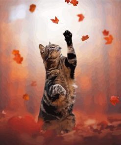 Autumn Cat And Leaves Diamond Painting