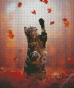 Autumn Cat And Leaves Diamond Painting