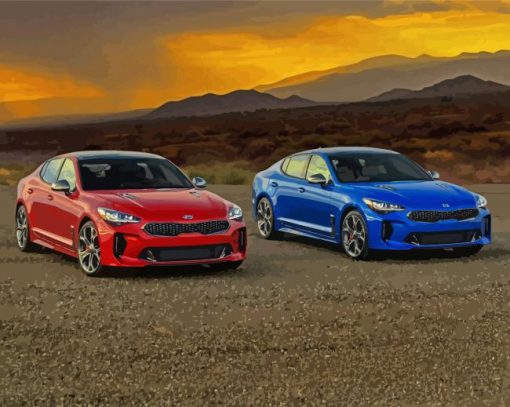 Blue And Red Kia Stinger Diamond Painting