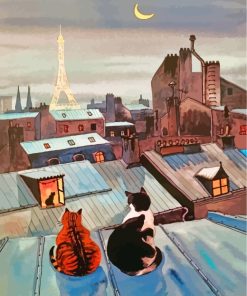 Cats On A Roof In Paris Art Diamond Painting