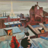 Cats On A Roof In Paris Art Diamond Painting