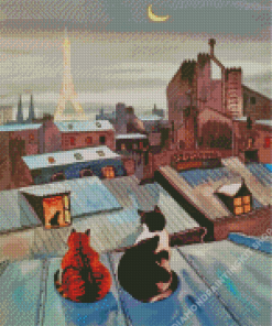 Cats On A Roof In Paris Art Diamond Painting