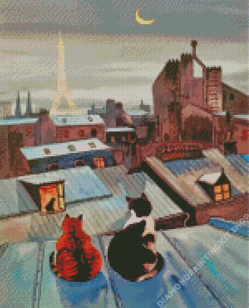 Cats On A Roof In Paris Art Diamond Painting