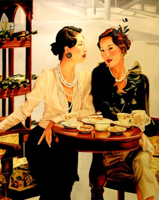 Classic Women Drinking Coffee Diamond Painting