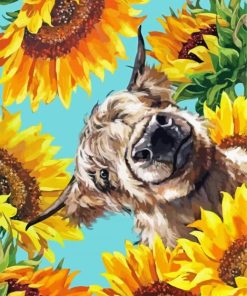 Cow With Sunflowers Art Diamond Painting