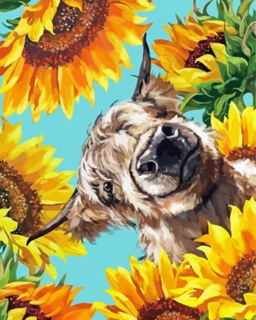 Cow With Sunflowers Art Diamond Painting