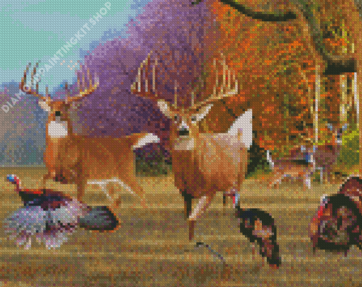 Deer And Turkey Animals Diamond Painting