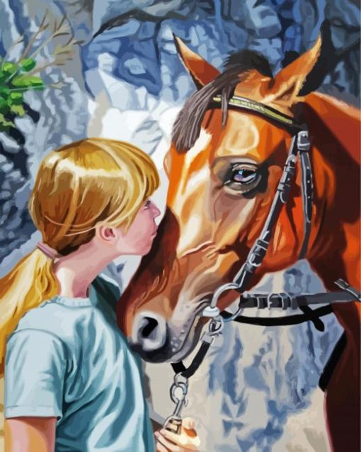 Girl And Brown Horse Diamond Painting