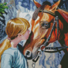 Girl And Brown Horse Diamond Painting