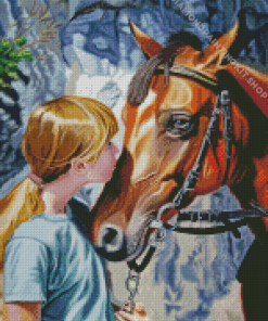 Girl And Brown Horse Diamond Painting