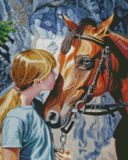 Girl And Brown Horse Diamond Painting