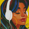 Girl With Headphones Listening To Music Diamond Painting