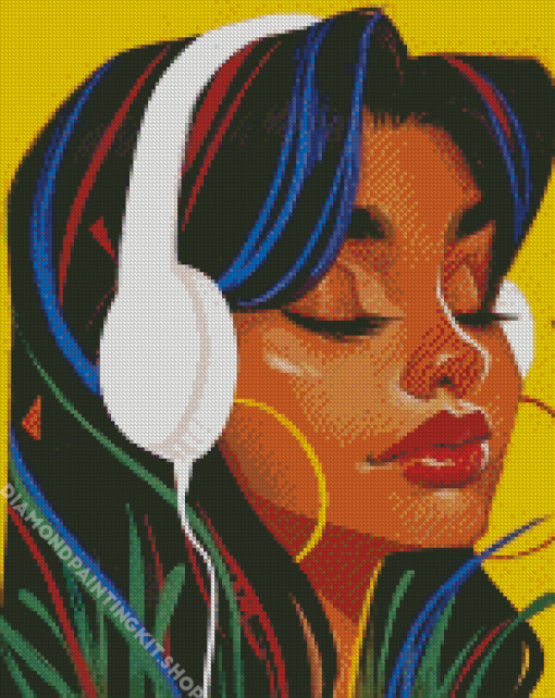 Girl With Headphones Listening To Music Diamond Painting