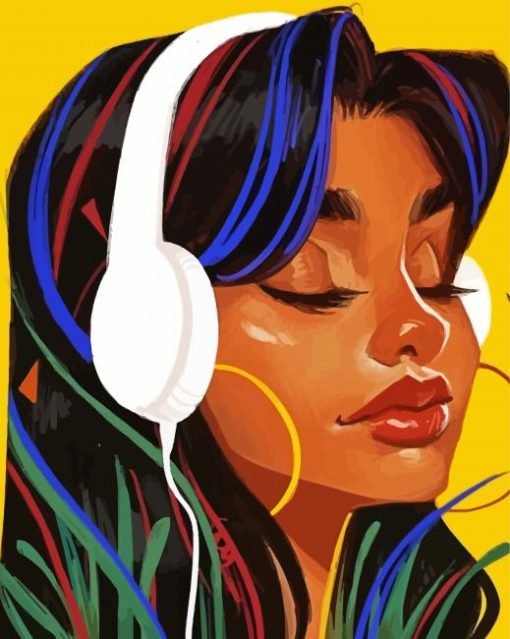 Girl With Headphones Listening To Music Diamond Painting