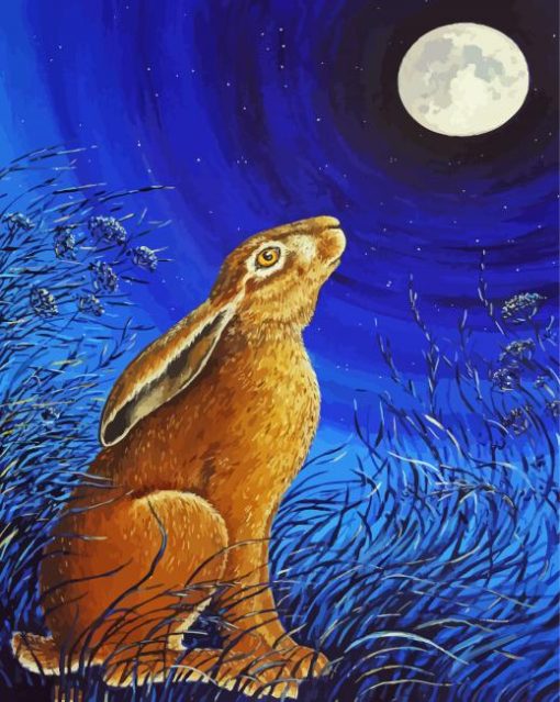 Hare And Moon In Starry Night Diamond Painting