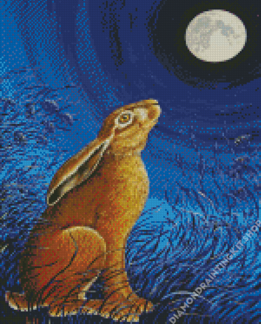 Hare And Moon In Starry Night Diamond Painting