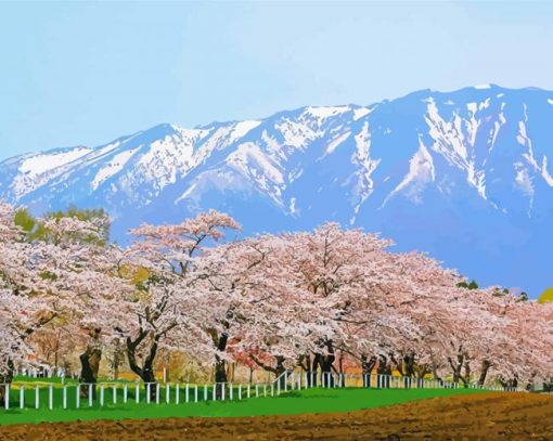 Japan Cherry Blossom Garden Landscape Diamond Painting