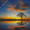 Panorama Tree By Water At Sunset Diamond Painting