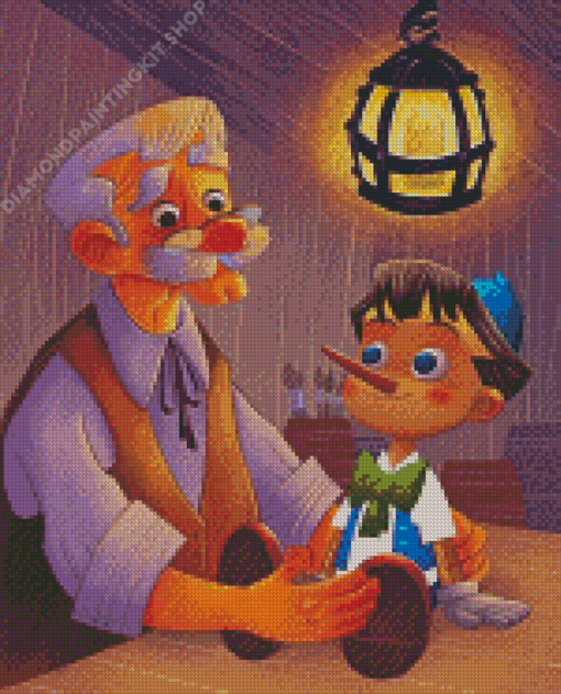 Pinocchio And His Dad Diamond Painting