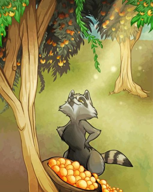 Ring Tailed Lemur In Orange Grove Diamond Painting