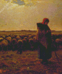 Shepherdess With Her Flock By Millet Diamond Painting