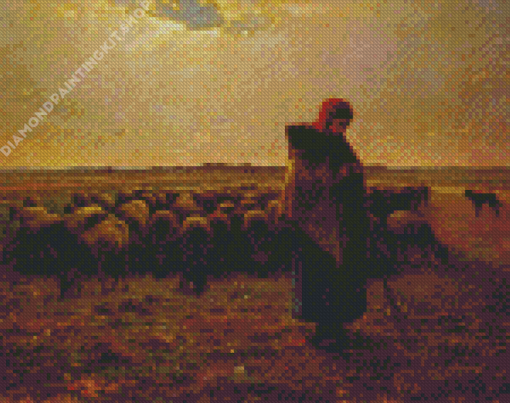 Shepherdess With Her Flock By Millet Diamond Painting