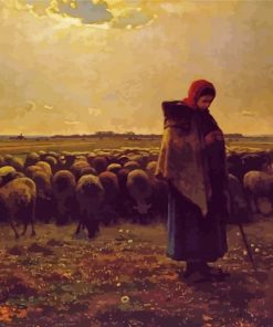 Shepherdess With Her Flock By Millet Diamond Painting