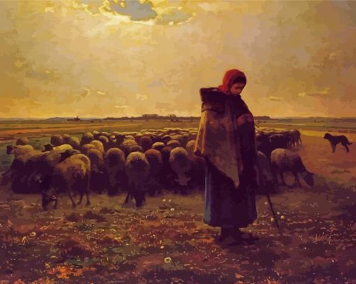 Shepherdess With Her Flock By Millet Diamond Painting