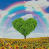 Sunflower And Tree Heart Diamond Painting