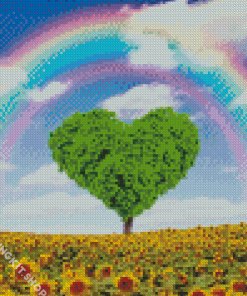 Sunflower And Tree Heart Diamond Painting