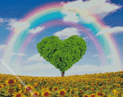 Sunflower And Tree Heart Diamond Painting