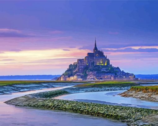 Sunset At Mont Saint Michel Diamond Painting