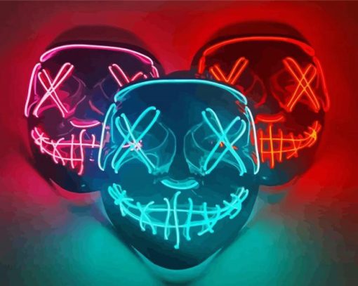 Three Neon Masks Diamond Painting