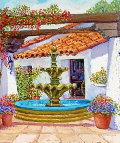 Water Fountain With Pergola Diamond Painting