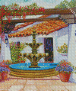 Water Fountain With Pergola Diamond Painting