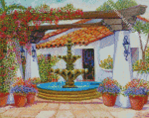 Water Fountain With Pergola Diamond Painting