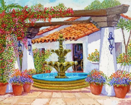 Water Fountain With Pergola Diamond Painting