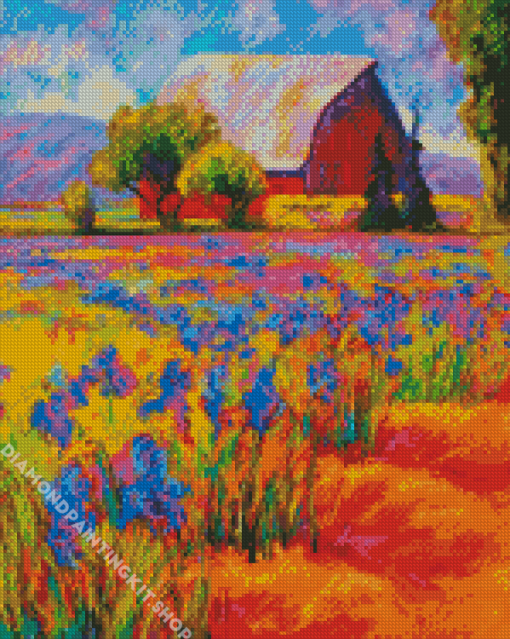 Abstract Iris Field And Barn Diamond Painting